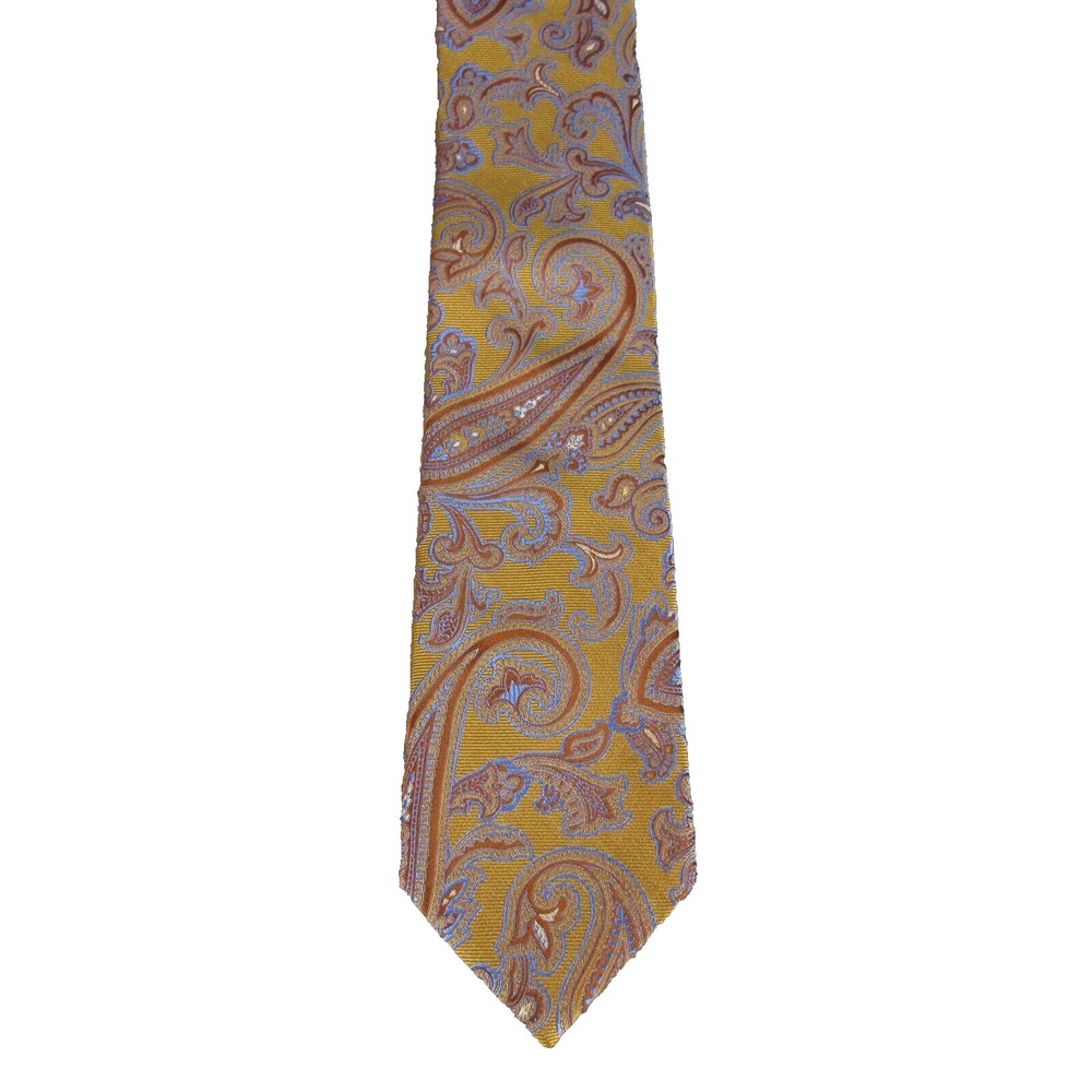 Canali 1934 Tie Gold Silk Woven Paisley Luxury 3 Fold‎ Necktie 58" Mens
